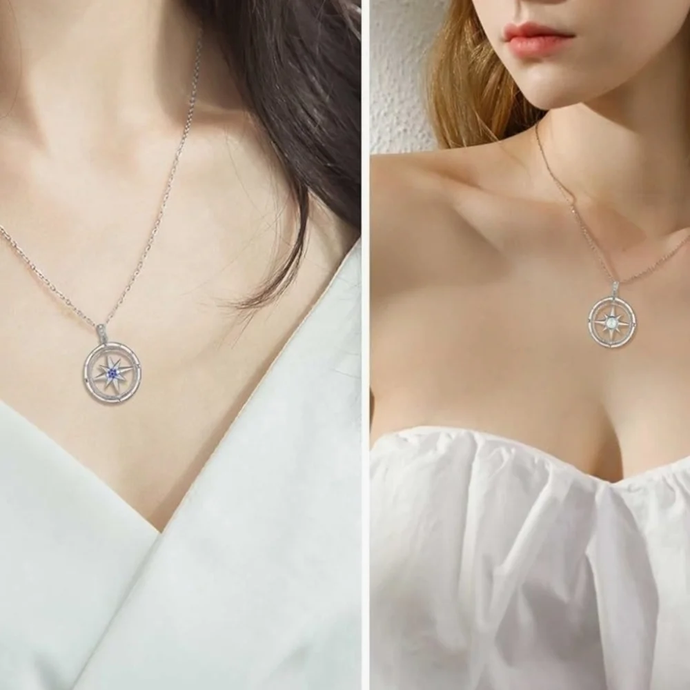 ☔️🔸️NIB Opal Compass Pendant Sterling Silver Necklace